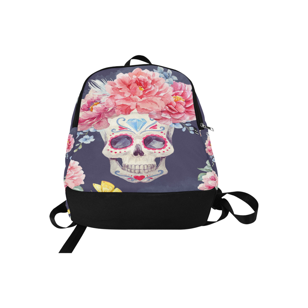 Watercolor pattern with skull and peony flowers Fabric Backpack for Adult (Model 1659)