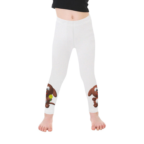 Cute Critters with Heart Dog with Dandelion on White Kid's Ankle Length Leggings (Model L06)