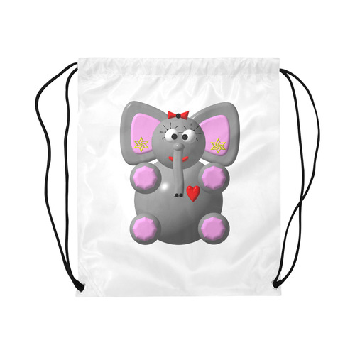 Cute Critters with Heart Elephant with Earrings Large Drawstring Bag Model 1604 (Twin Sides)  16.5"(W) * 19.3"(H)