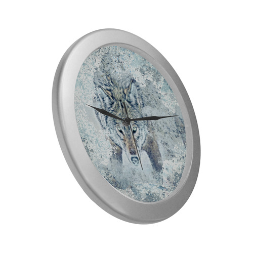 Snow Wolf Silver Color Wall Clock