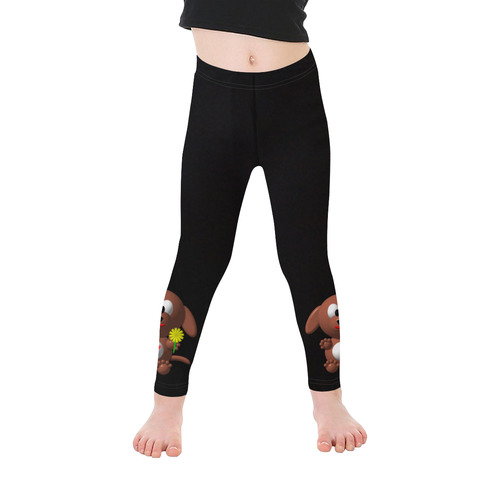 Cute Critters with Heart Dog with Dandelion on Black Kid's Ankle Length Leggings (Model L06)