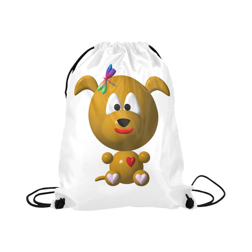 Cute Critters with Heart Dog with Dragonfly Large Drawstring Bag Model 1604 (Twin Sides)  16.5"(W) * 19.3"(H)