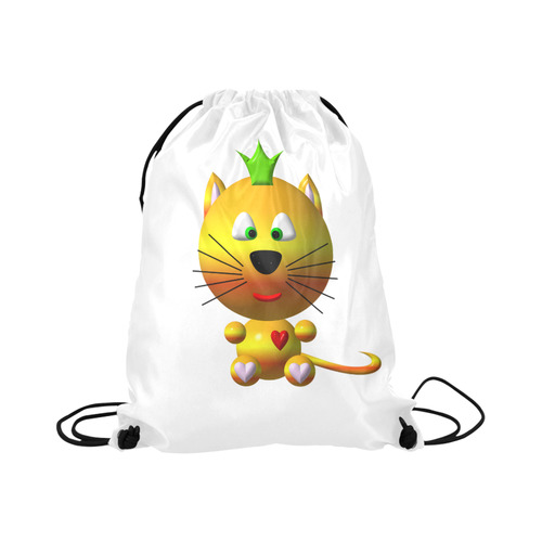Cute Critters with Heart Cat with Crown Large Drawstring Bag Model 1604 (Twin Sides)  16.5"(W) * 19.3"(H)