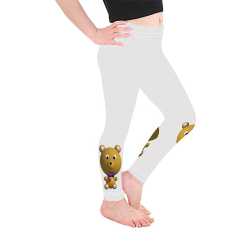 Cute Critters with Heart Bear with Bowtie on White Kid's Ankle Length Leggings (Model L06)