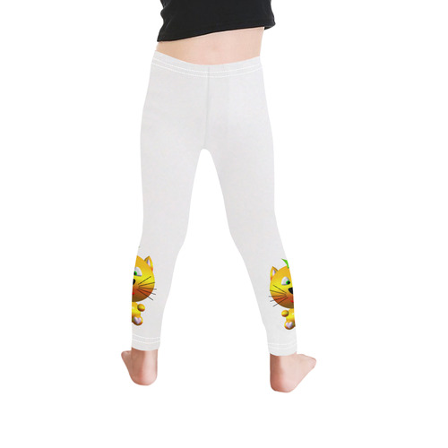 Cute Critters with Heart Cat with Crown on White Kid's Ankle Length Leggings (Model L06)