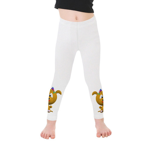 Cute Critters with Heart Dog with Dragonfly on White Kid's Ankle Length Leggings (Model L06)