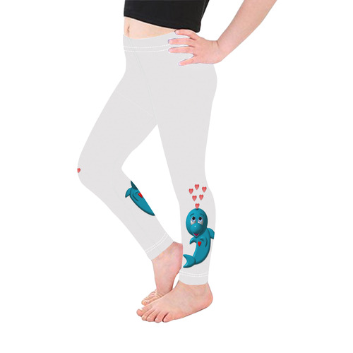 Cute Critters with Heart Darling Dolphin on White Kid's Ankle Length Leggings (Model L06)