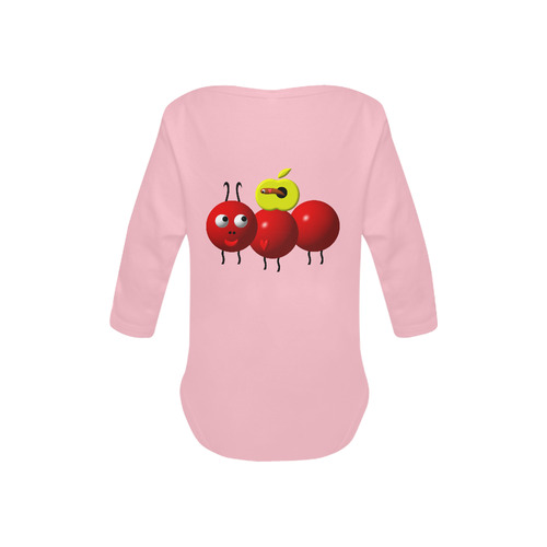 Cute Critters with Heart Ant with Apple on Pink Baby Powder Organic Long Sleeve One Piece (Model T27)