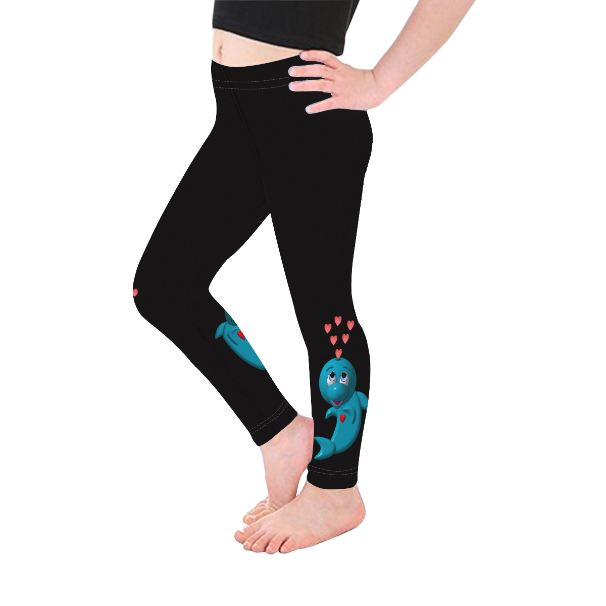 Cute Critters with Heart Darling Dolphin Kid's Ankle Length Leggings (Model L06)