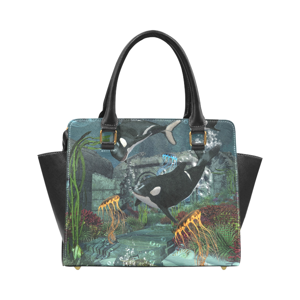 Amazing orcas Rivet Shoulder Handbag (Model 1645)