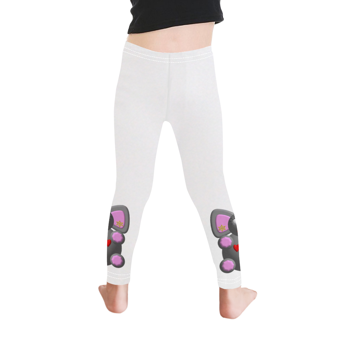 Cute Critters with Heart Elephant with Earrings on White Kid's Ankle Length Leggings (Model L06)