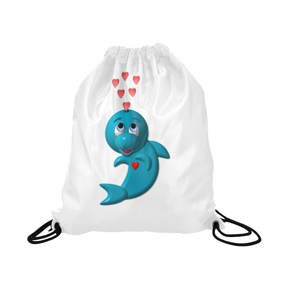Cute Critters with Heart Darling Dolphin Large Drawstring Bag Model 1604 (Twin Sides)  16.5"(W) * 19.3"(H)