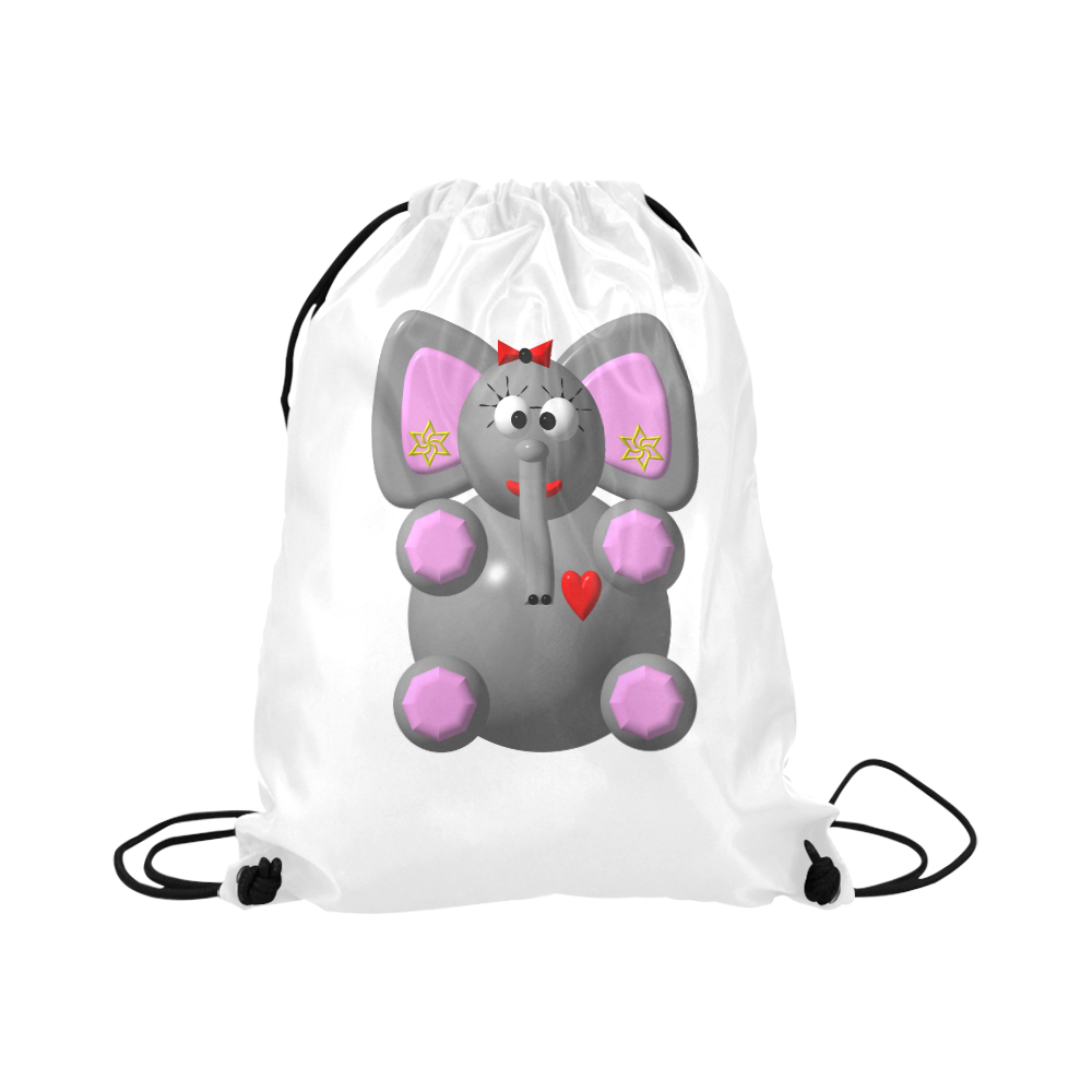 Cute Critters with Heart Elephant with Earrings Large Drawstring Bag Model 1604 (Twin Sides)  16.5"(W) * 19.3"(H)