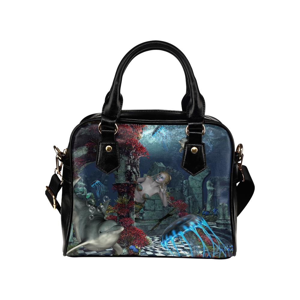 Beautiful mermaid swimming with dolphin Shoulder Handbag (Model 1634)