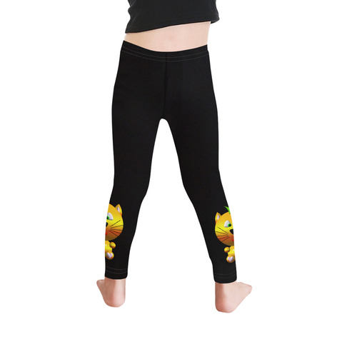Cute Critters with Heart Cat with Crown on Black Kid's Ankle Length Leggings (Model L06)