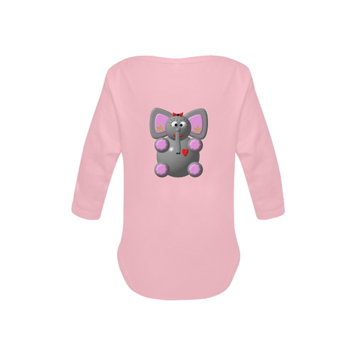 Cute Critters with Heart Elephant with Earrings on Pink Baby Powder Organic Long Sleeve One Piece (Model T27)