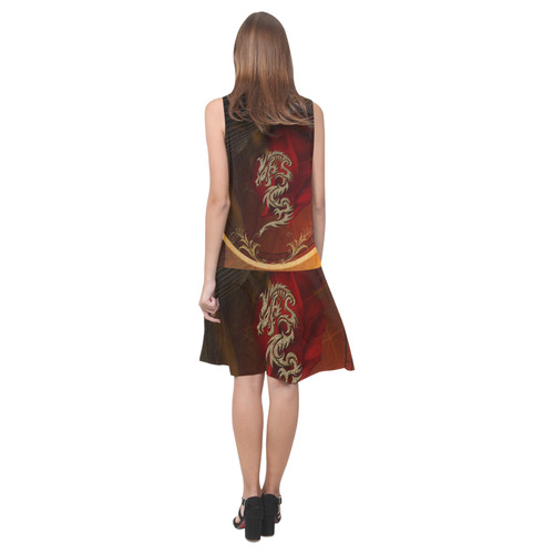 Dragon, tribal design Sleeveless Splicing Shift Dress(Model D17)
