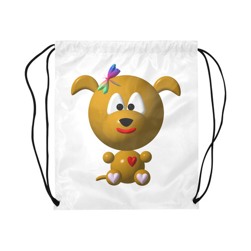 Cute Critters with Heart Dog with Dragonfly Large Drawstring Bag Model 1604 (Twin Sides)  16.5"(W) * 19.3"(H)