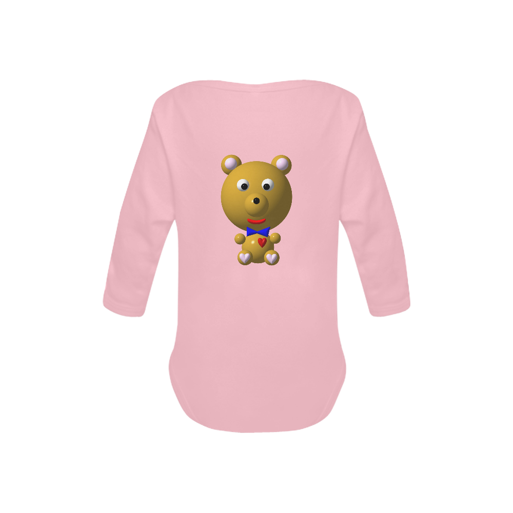 Cute Critters with Heart Bear with Bowtie on Pink Baby Powder Organic Long Sleeve One Piece (Model T27)