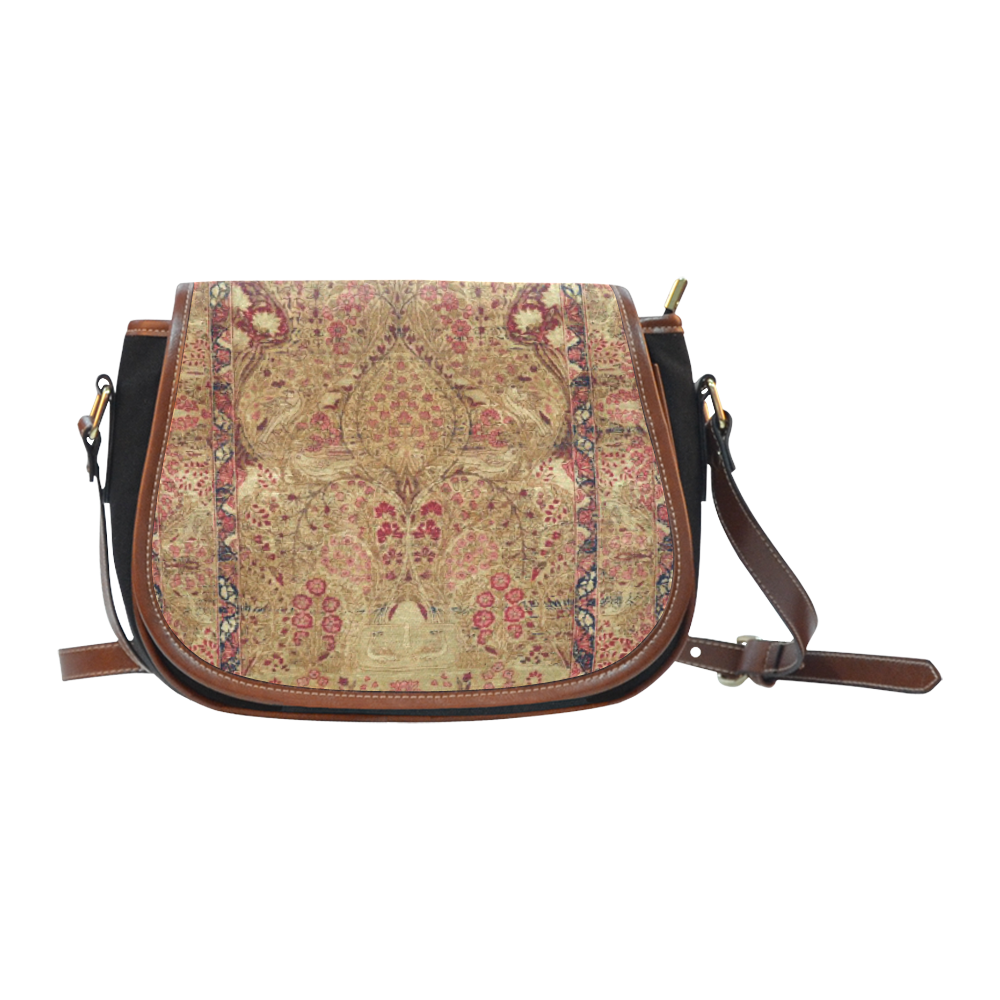 Red Antique Persian Floral Animals Rug Saddle Bag/Small (Model 1649)(Flap Customization)