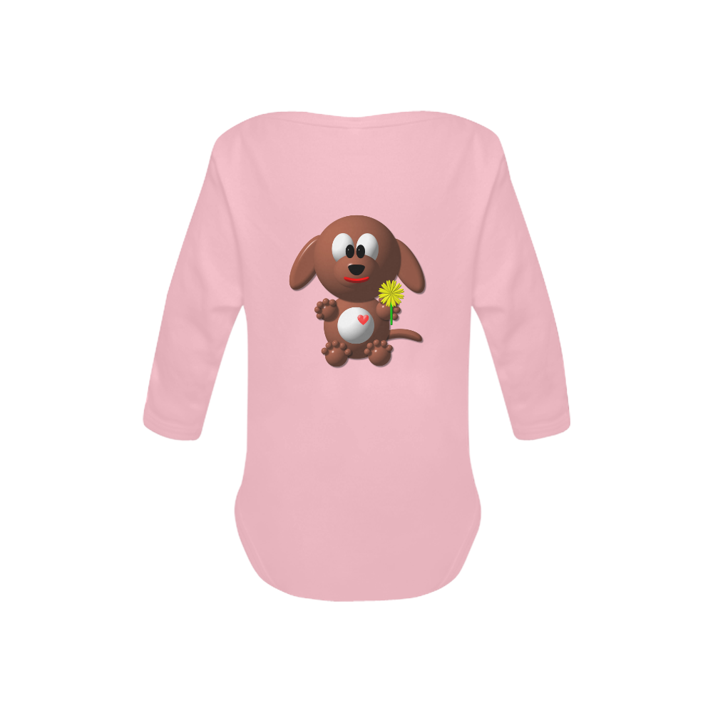 Cute Critters with Heart Dog with Dandelion on Pink Baby Powder Organic Long Sleeve One Piece (Model T27)