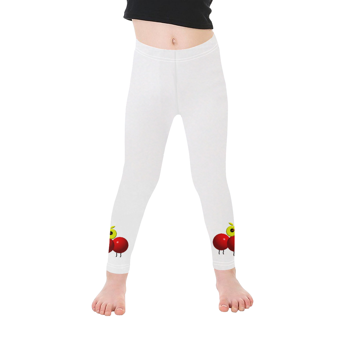 Cute Critters with Heart Ant with Apple on White Kid's Ankle Length Leggings (Model L06)