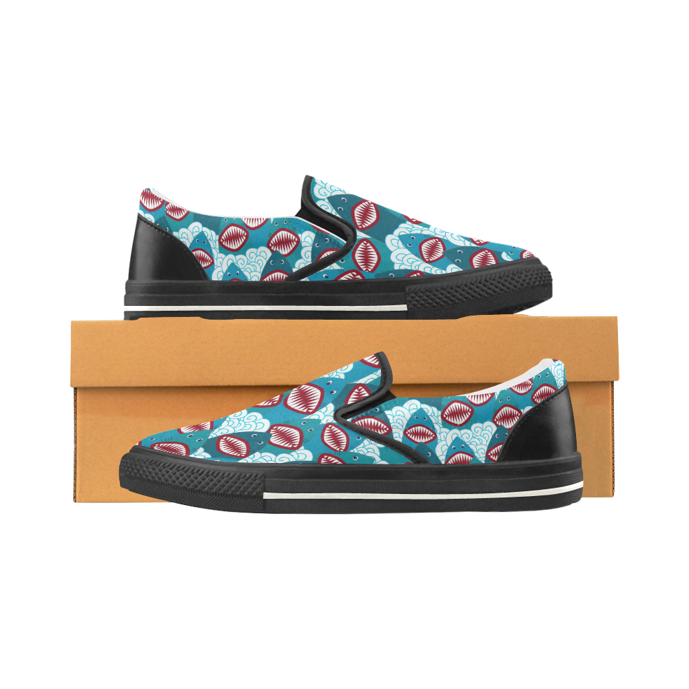 Angry Sharks Slip-on Canvas Shoes for Kid (Model 019)
