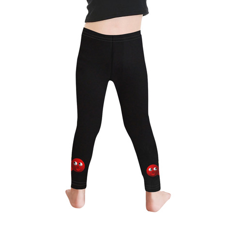 Cute Critters with Heart Ant with Apple on Black Kid's Ankle Length Leggings (Model L06)