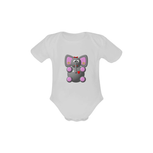 Cute Critters with Heart Elephant with Earrings Baby Powder Organic Short Sleeve One Piece (Model T28)