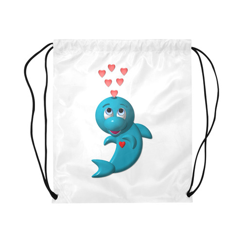 Cute Critters with Heart Darling Dolphin Large Drawstring Bag Model 1604 (Twin Sides)  16.5"(W) * 19.3"(H)