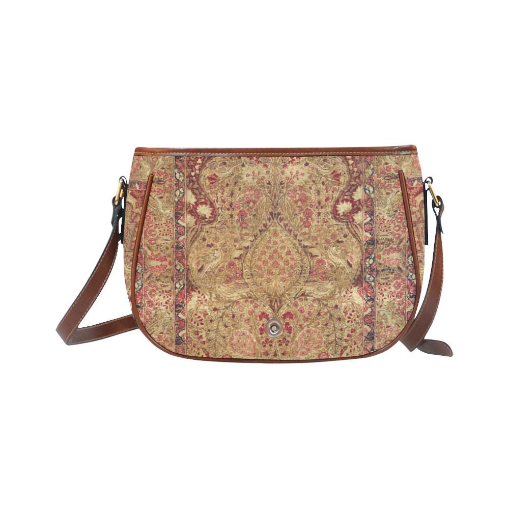 Red Antique Persian Floral Animals Rug Saddle Bag/Small (Model 1649) Full Customization