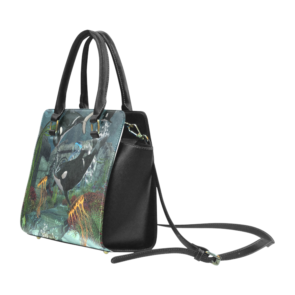 Amazing orcas Rivet Shoulder Handbag (Model 1645)