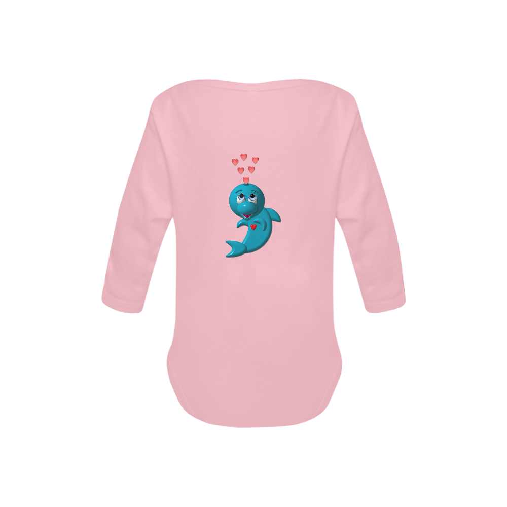 Cute Critters with Heart Darling Dolphin on Pink Baby Powder Organic Long Sleeve One Piece (Model T27)