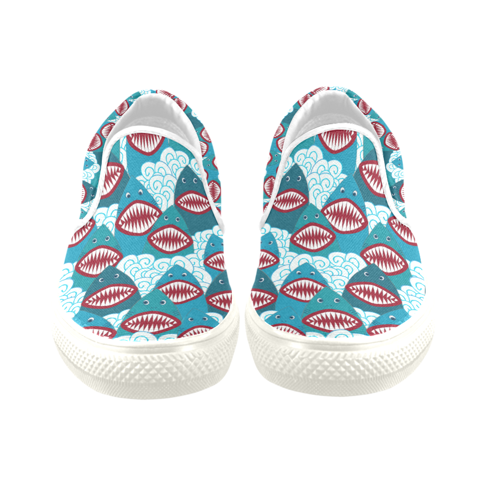 Angry Sharks Slip-on Canvas Shoes for Kid (Model 019)