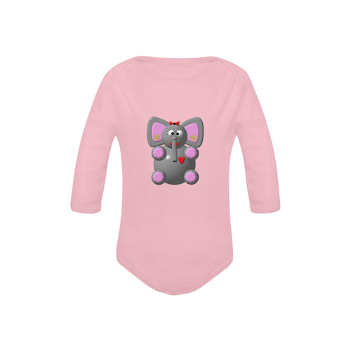 Cute Critters with Heart Elephant with Earrings on Pink Baby Powder Organic Long Sleeve One Piece (Model T27)