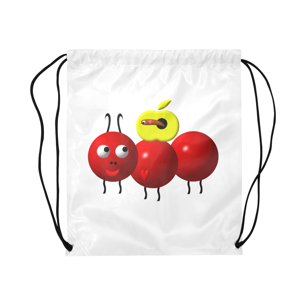 Cute Critters with Heart Ant with Apple Large Drawstring Bag Model 1604 (Twin Sides)  16.5"(W) * 19.3"(H)