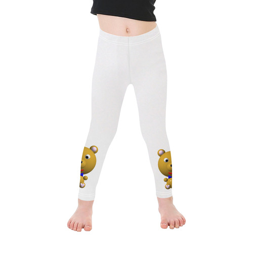 Cute Critters with Heart Bear with Bowtie on White Kid's Ankle Length Leggings (Model L06)