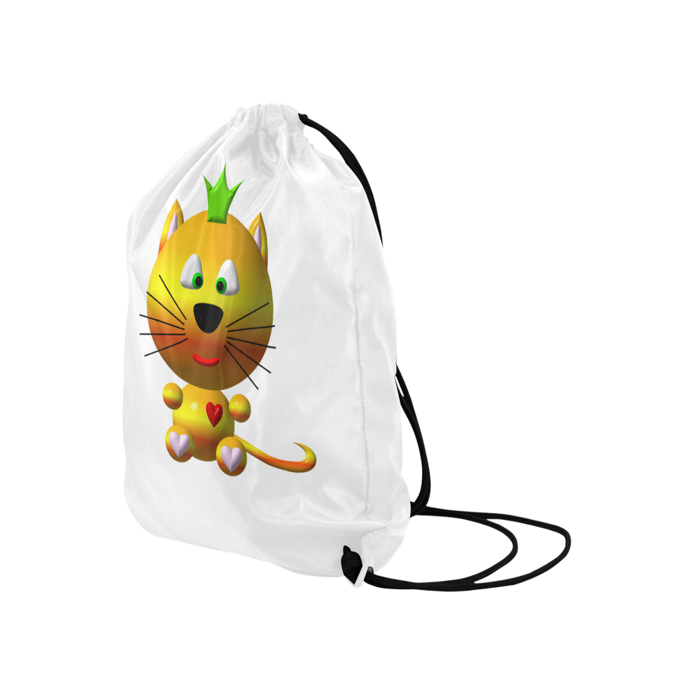 Cute Critters with Heart Cat with Crown Large Drawstring Bag Model 1604 (Twin Sides)  16.5"(W) * 19.3"(H)