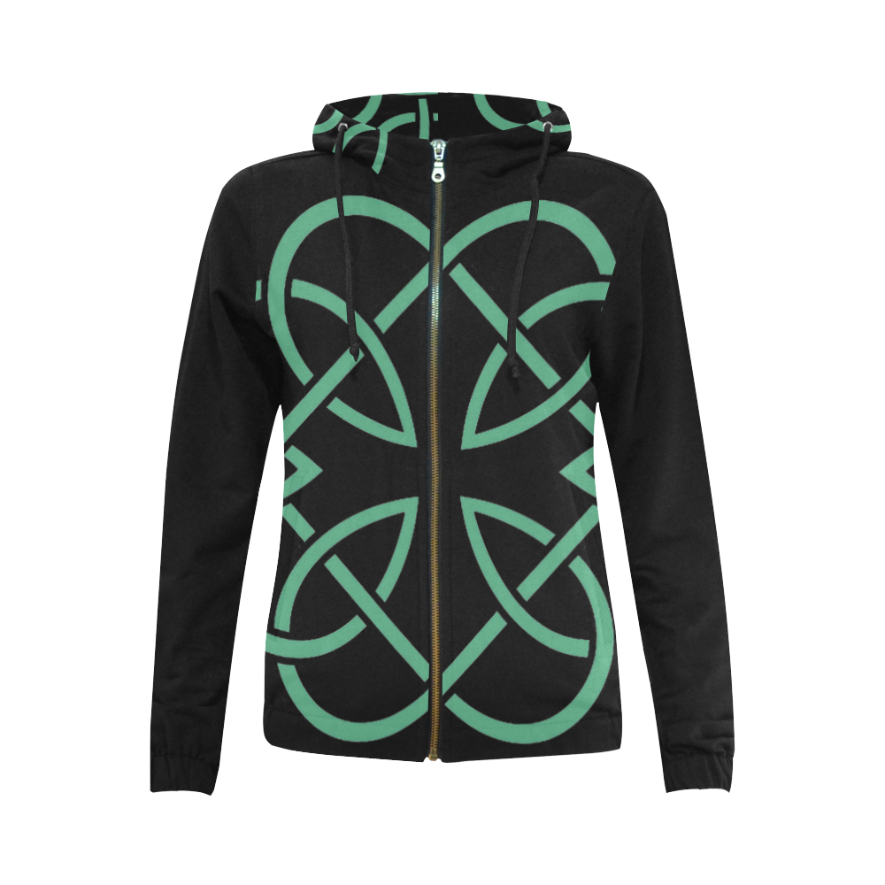 NND green All Over Print Full Zip Hoodie for Women (Model H14)