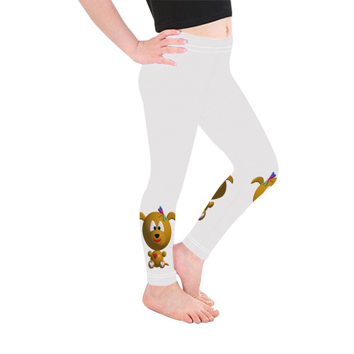 Cute Critters with Heart Dog with Dragonfly on White Kid's Ankle Length Leggings (Model L06)