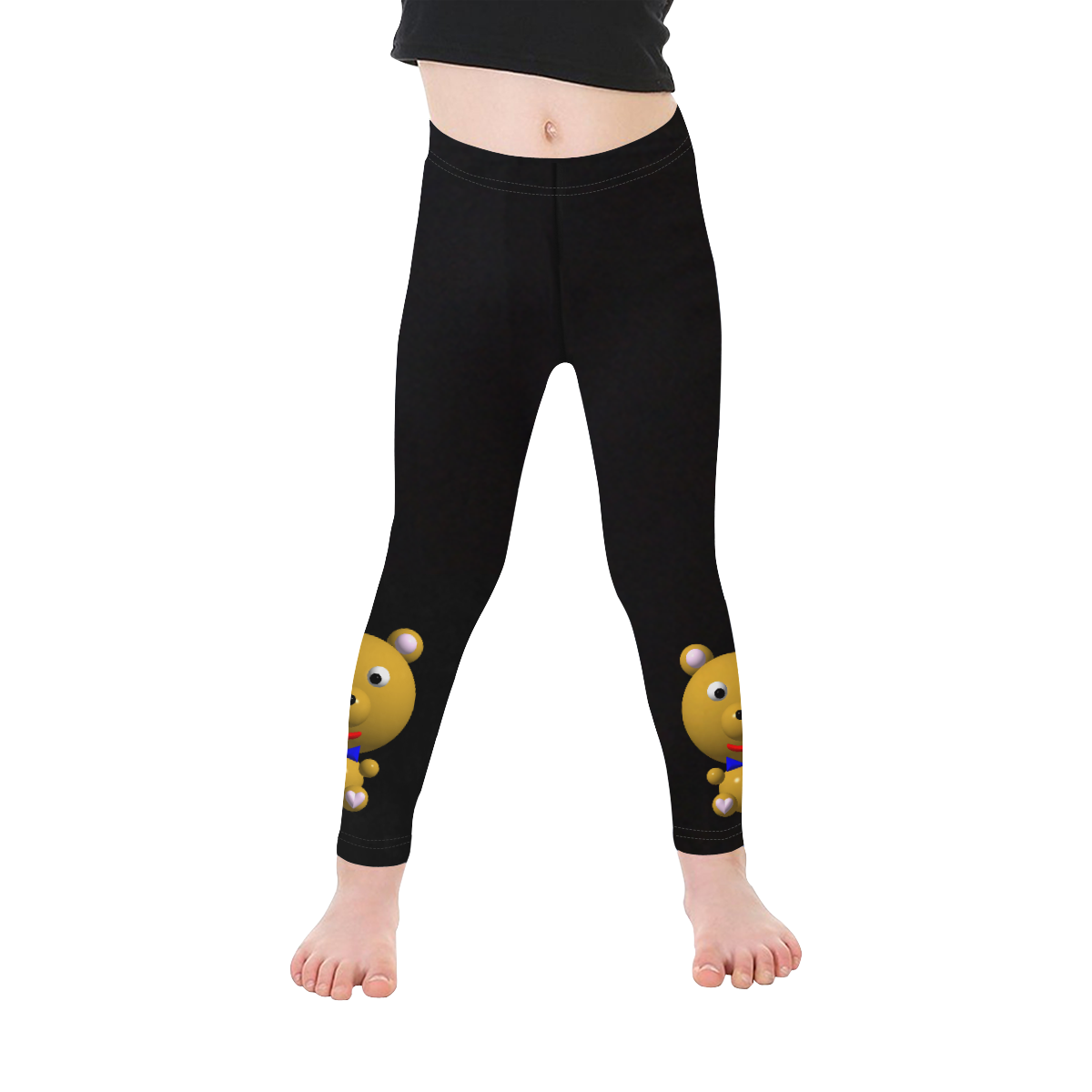 Cute Critters with Heart Bear with Bowtie on Black Kid's Ankle Length Leggings (Model L06)