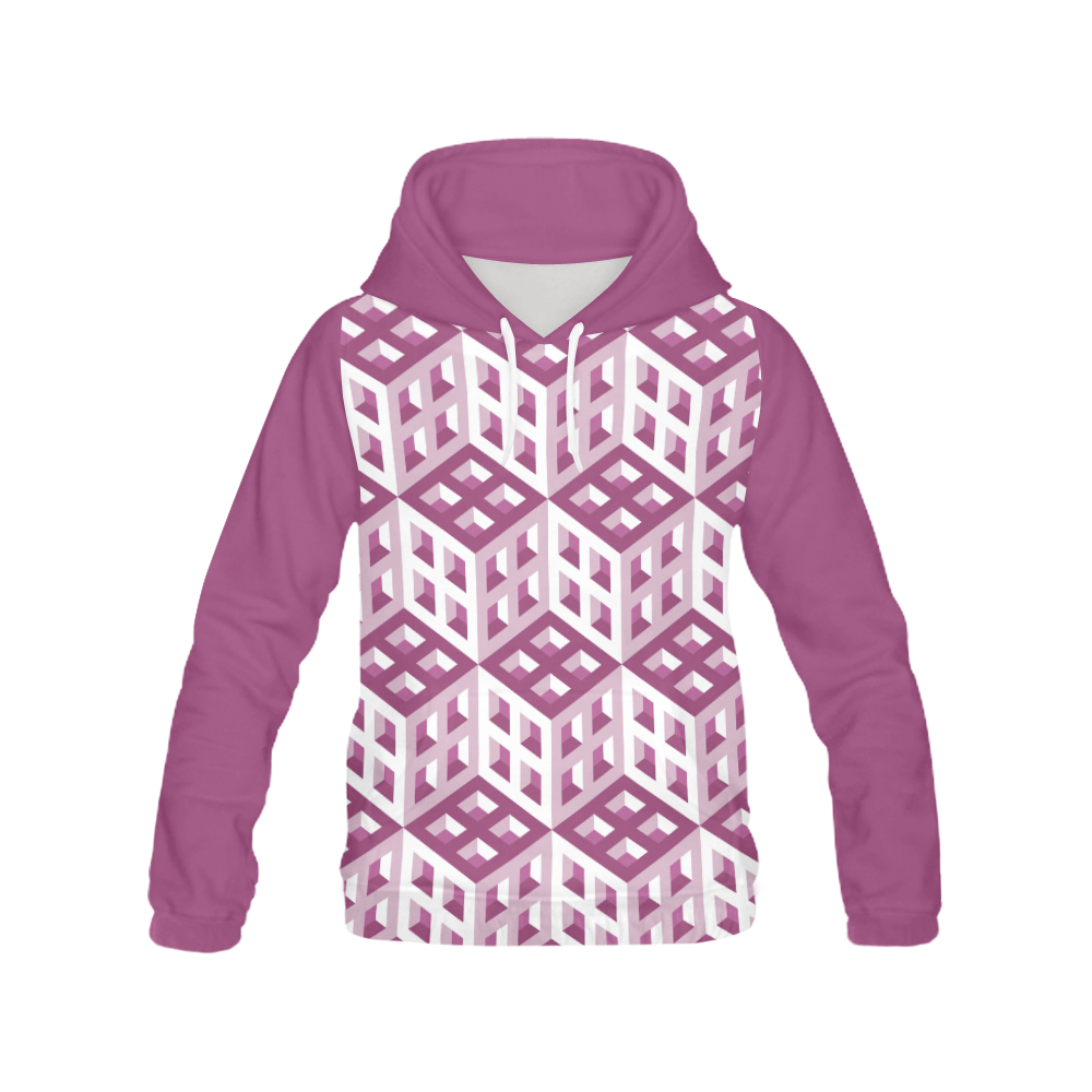 3D Pattern Lilac Pink White Fractal Art All Over Print Hoodie for Women (USA Size) (Model H13)