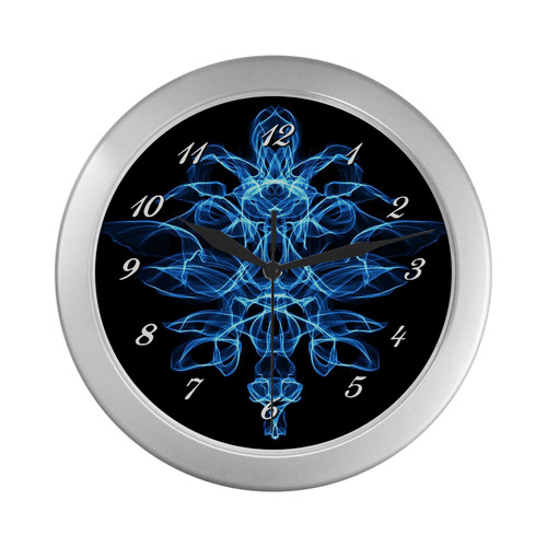 Blue Flame Floral Silver Color Wall Clock