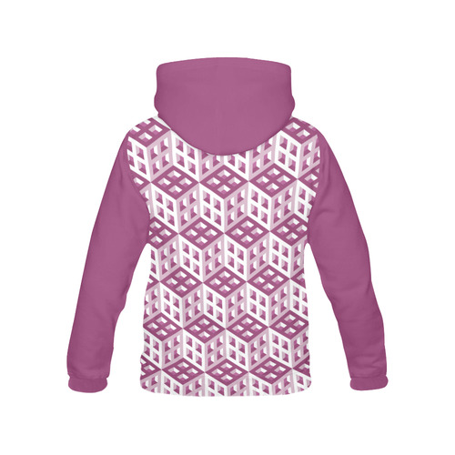 3D Pattern Lilac Pink White Fractal Art All Over Print Hoodie for Women (USA Size) (Model H13)