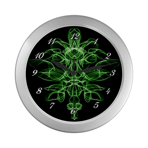 Green Flame Floral Silver Color Wall Clock