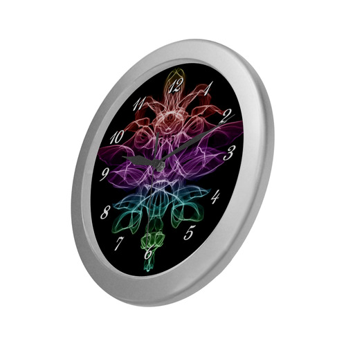 Rainbow Flame Floral Silver Color Wall Clock