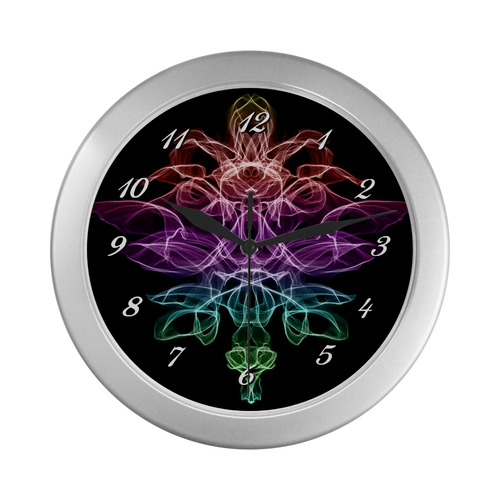 Rainbow Flame Floral Silver Color Wall Clock