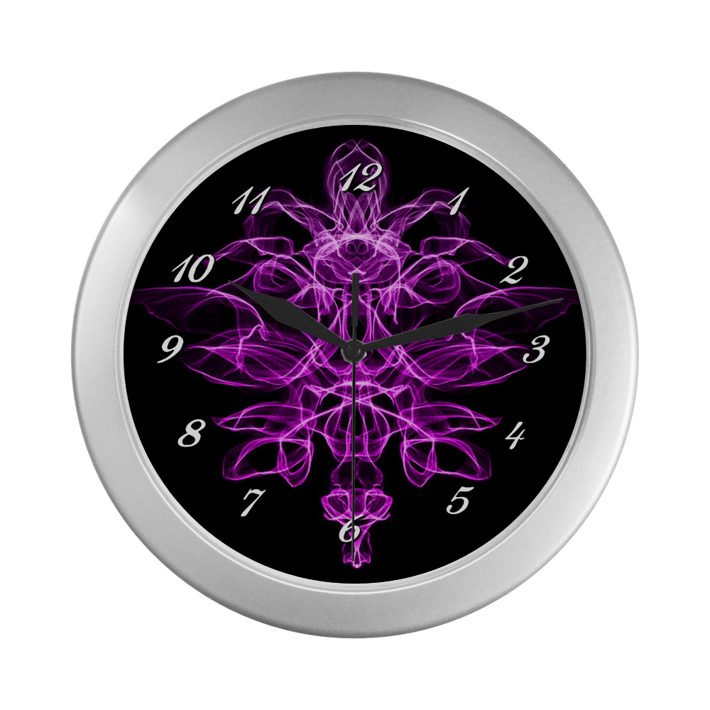 Pink Flame Floral Silver Color Wall Clock