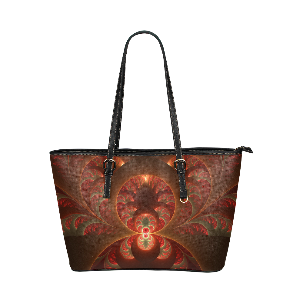 Magical Luminous Red Orange Fractal Art Leather Tote Bag/Small (Model 1651)