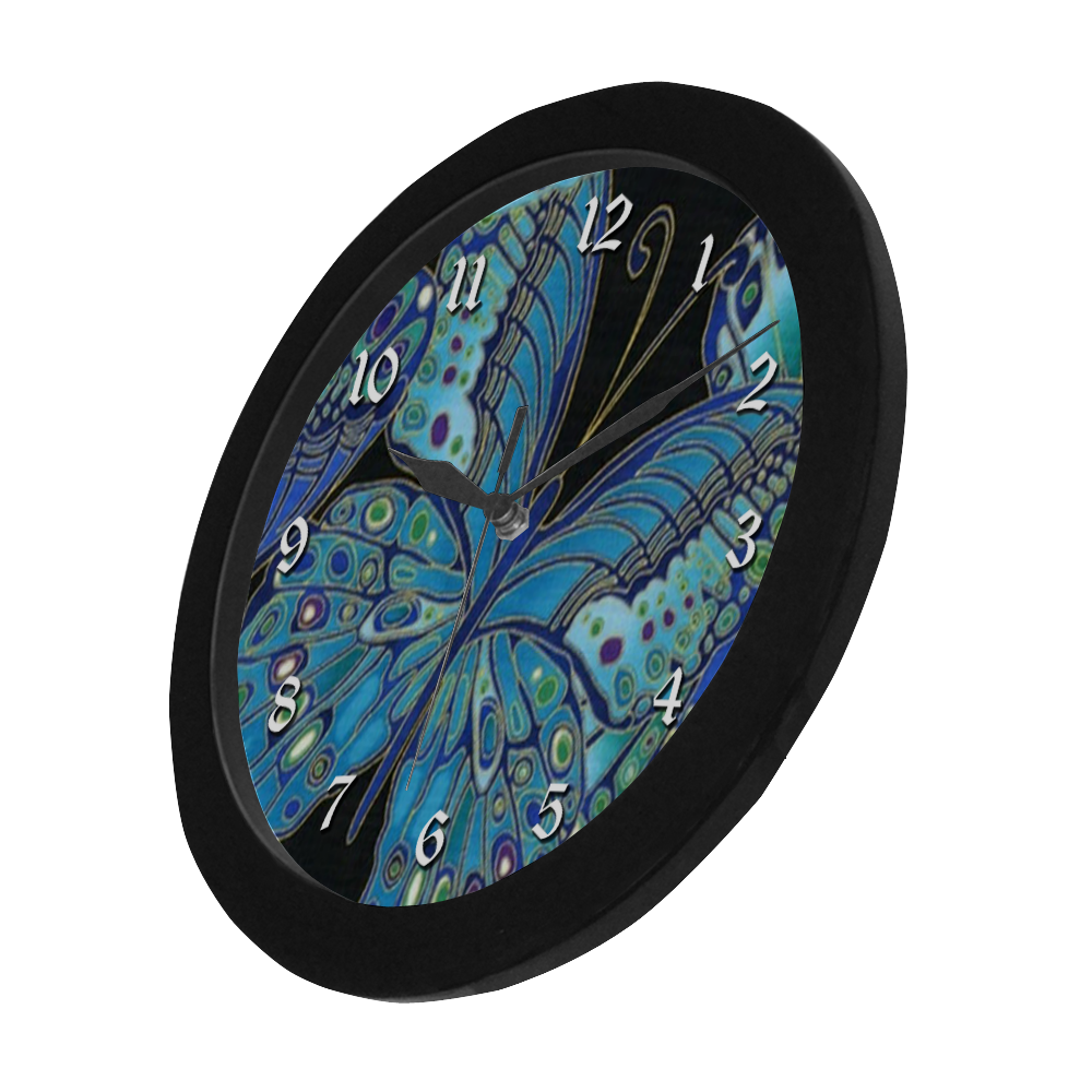 Teal Butterfly Pattern Circular Plastic Wall clock